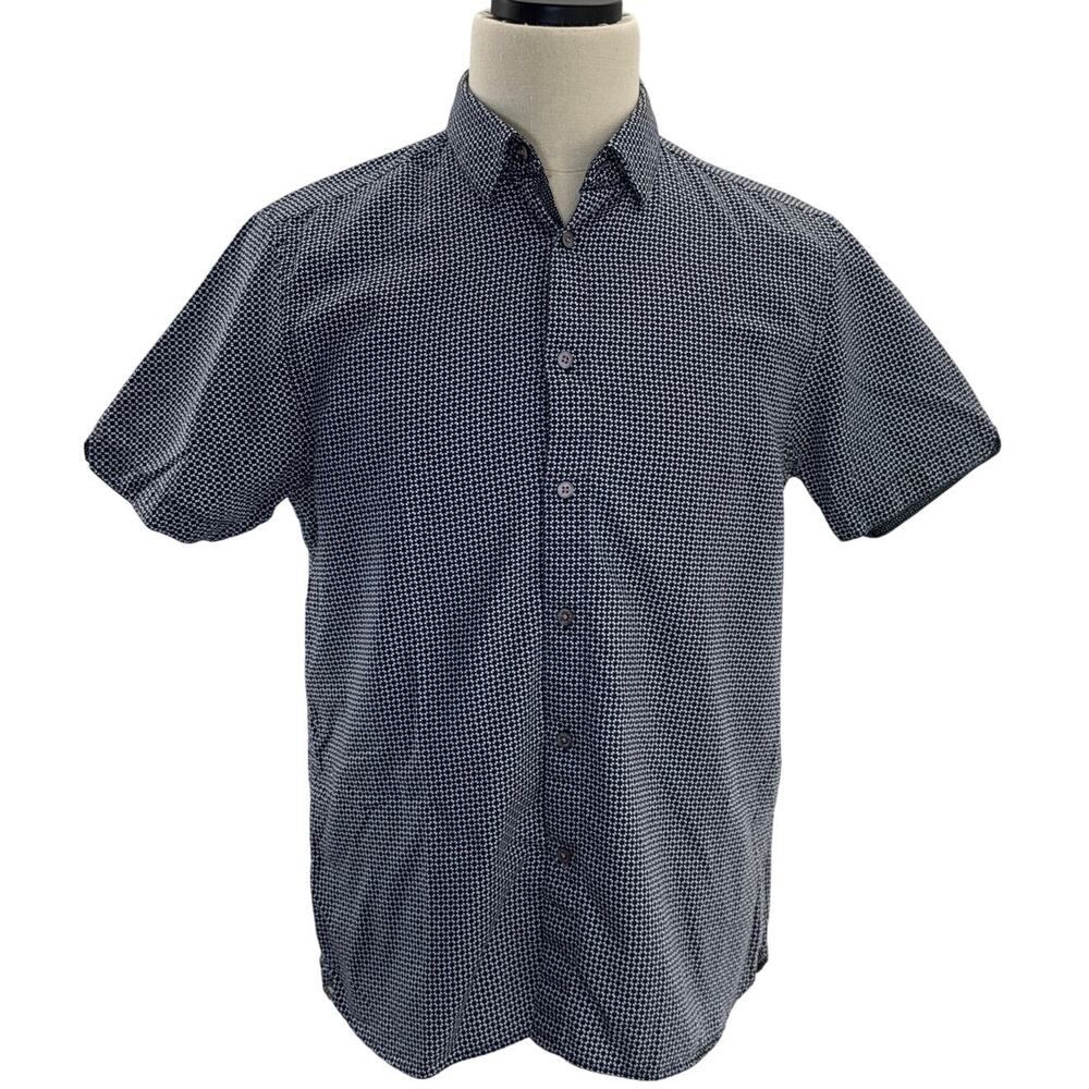 Blue Geometric Short Sleeve Button Down Shirt Men's 4 (Large) Ted Baker London